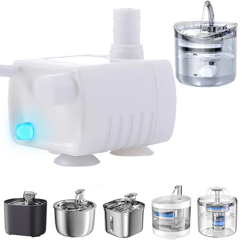 Water Pump LED Light Pet Cat Water Fountain Accessories Replacement Cats Water Dispenser Filter Element Anti-Dry Boil Water Pump