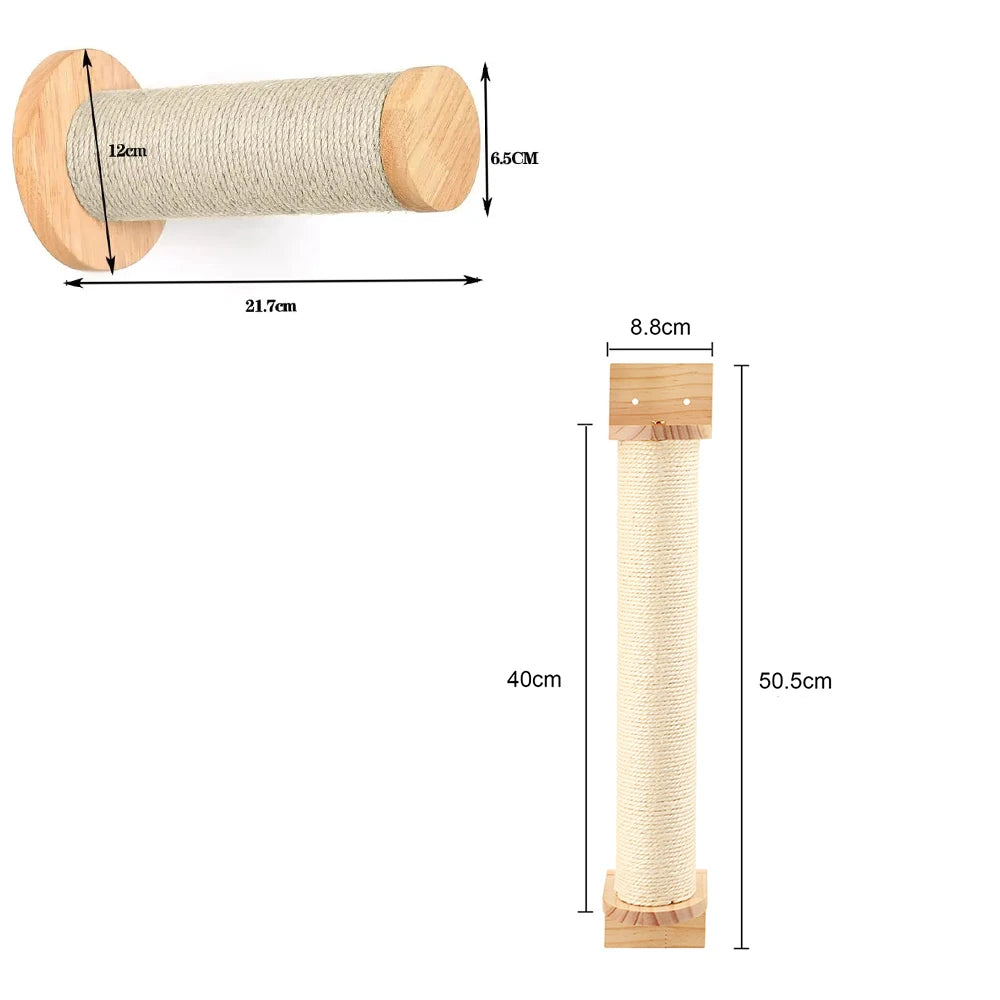 Cat Wall Mounted Shelf Furniture Wooden Cat Bed and Scratcher Post with Climbing Ladder Widen Steps for Kitten Play and Rest