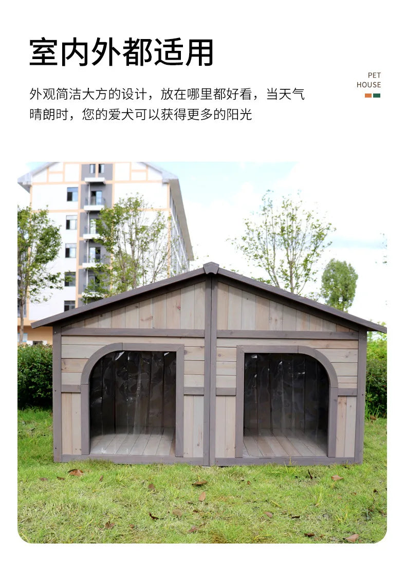 Solid wood dog house dog villa wooden kennel waterproof and rainproof outdoor large kennel dog house type pet