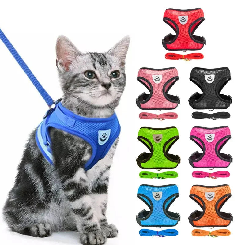 Pet Harness Adjustable Vest Walking Traction Rope Set for Dog Collar Breathable Mesh Harness for Small Medium Cat Collar