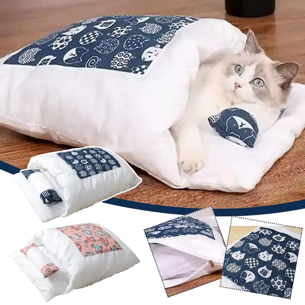 Creative Removable Cat Sleeping Bag Winter Warm Semi-enclosed Cat Bed New Japanese S/M/L Soft And Comfortable Cat House Beautifu