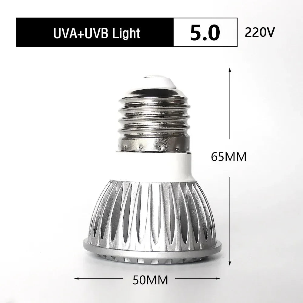 5.0/10.0 Full Spectrum UVA UVB LED Reptile Turtle Basking Light Sun Lamp Sunbathe Heat Lamp for Lizard Reptiles Amphibians