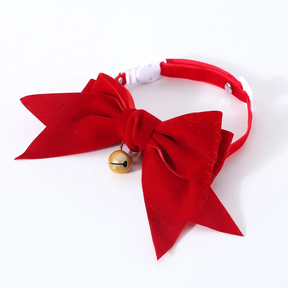 Soft Velvet Cat Collar Breakaway Puppy Kitten Collar Red Pink Bow Small Dog Collar Adjustable Safety Buckle Cat Bow Pet Supplies