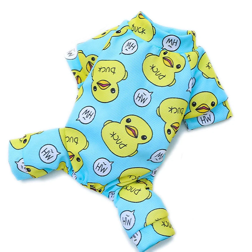 Dog Jumpsuit Puppy Dog Onesies Clothes Cat Dog Soft Pajamas Cute Duck Printed Pet Shirt Bodysuits for Teddy Pomeranian Apparel