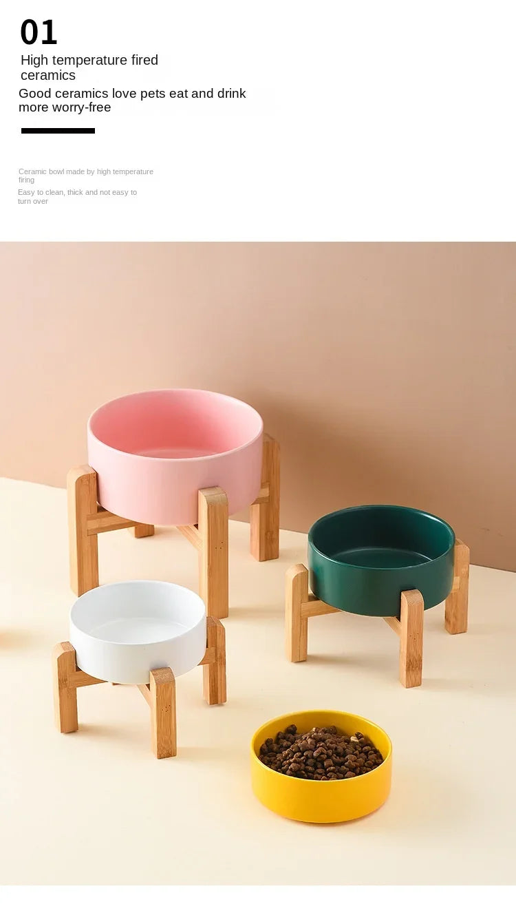 1800ml Big Dogs Bowl Double Ceramic Elevated Pet Food Water Feeders Small Medium Large Dog Feeding Supplies with Wooden Stand
