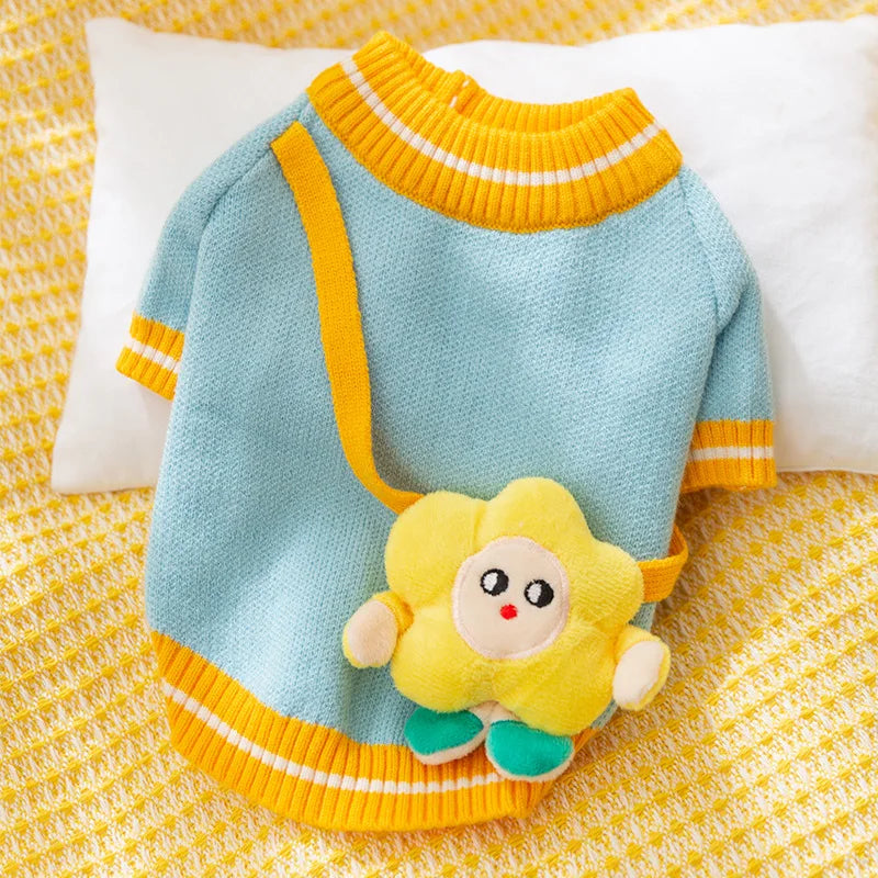 Sweater for Dog Cute Dog Clothes with Bag Autumn Winter Warm Costume Pet Cat Dog Knitted Coat Korean Bichon Chihuahua Clothing
