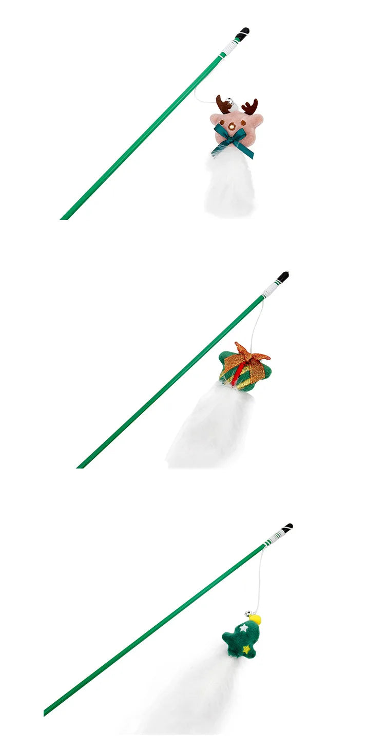 Cat Toy Cat Teaser Sticks Christmas Series Cat Stick Doll Old Reindeer Cat Stick Christmas Gift Bells Pet Supplies.