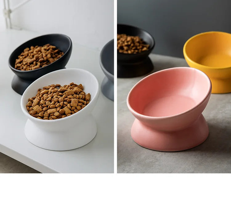 Ceramic bowl, cat bowl, dog bowl, pet bowl, slanted mouth, high foot protection, cervical spine, dog, cat, food bowl, pet suppli
