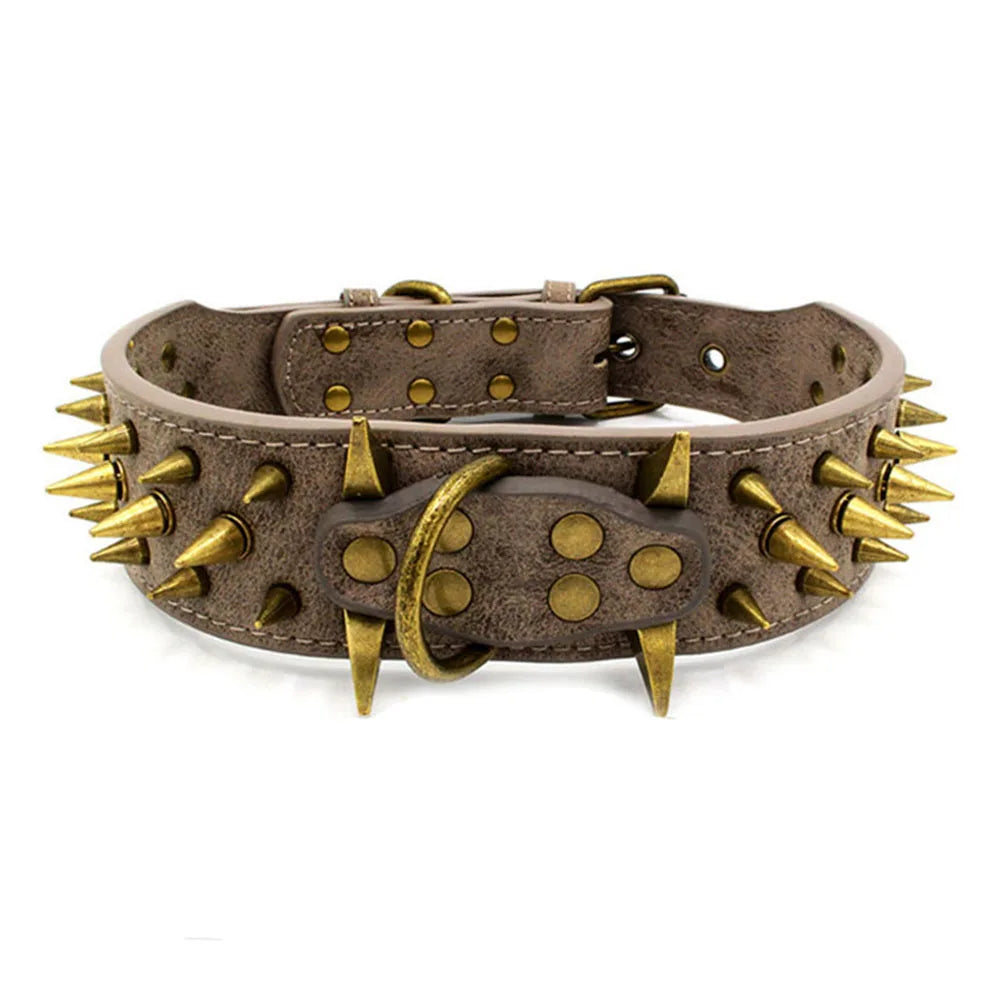 Spike Dog Collar with Big Sharp Spikes for Large Dogs Adjustable PU Leather Spiked Collar Luxury 2 Inch Wide Studded Dog Collars