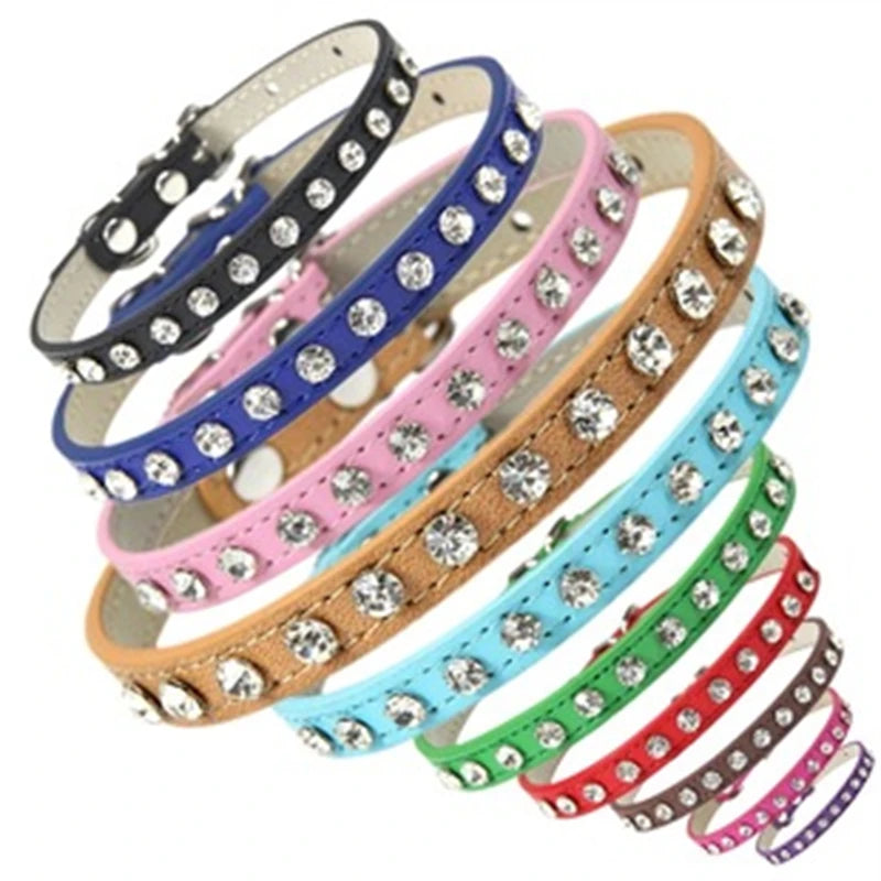 Zircon Band Pet Dog Collar Durable Leather Fancy Necklace for Medium Puppy Outdoor Solid Color Golden Retriever Neck Accessories
