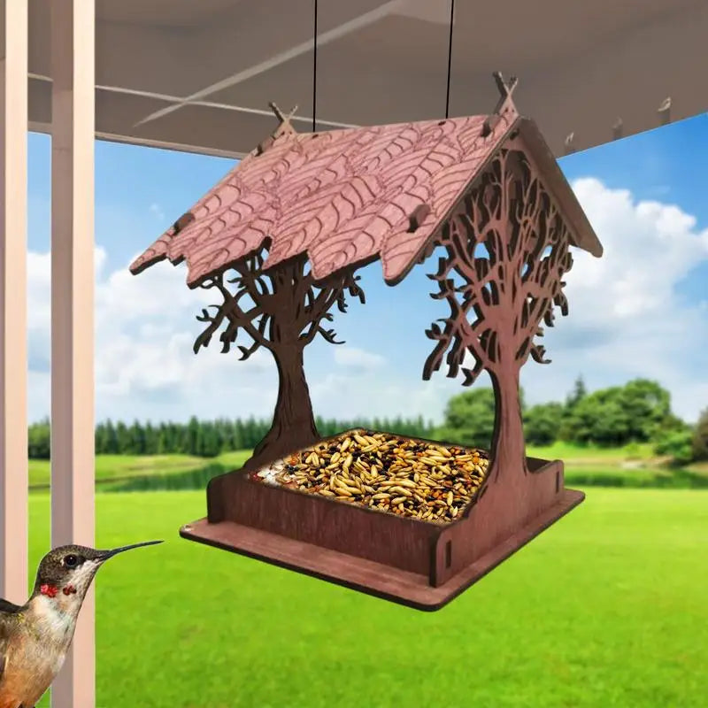 Wooden Hanging Bird Feeder Cottage Hanging Bird House Hanging Birdfeeder For Outdoors Attracts Blue Jays Extra-Large Bird Feeder