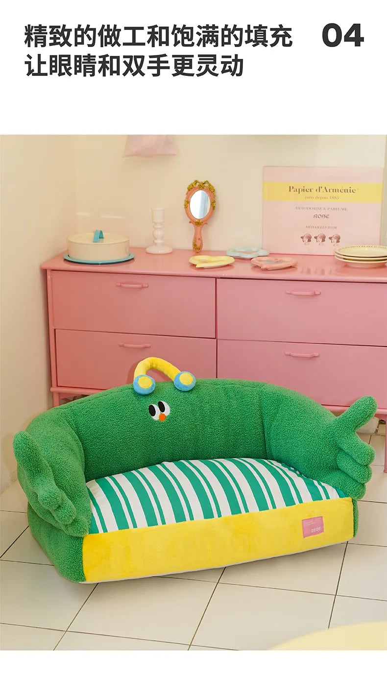 Zeze green lush pet bed cat litter all seasons removable dog litter teddy bear small dog warm sofa