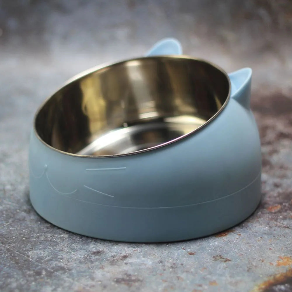 Cat Dog Bowls 15 Degrees Raised Stainless Steel Cat Bowl Safeguard Neck Puppy Pet Feeder Non-slip Crash Elevated Cat Food Bowl