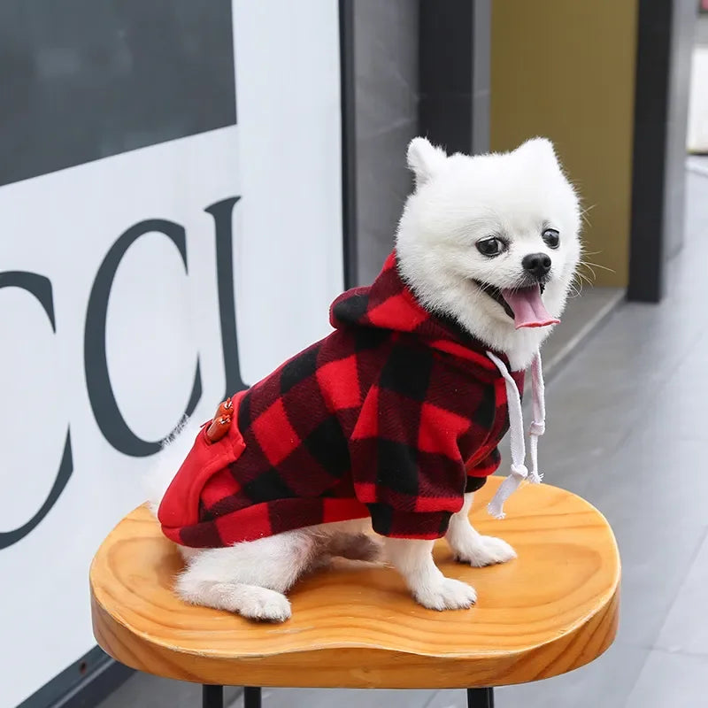 Plaid Dog Hoodie Pet Dog Clothes Sweaters With Hat And Pocket Design Autumn Winter Windproof Dog Clothing For Small Medium Dog