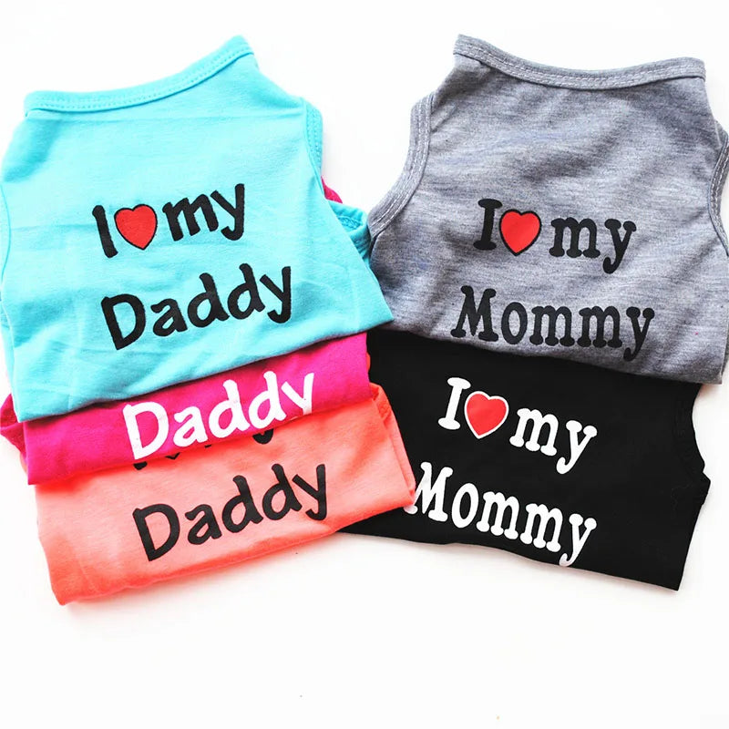 Small Dog Clothes Soft Cotton Puppy Shirt Classic Daddy Mommy Printed T-shirt Pet Vest Clothing for Cats Chihuahua Dog Apparel