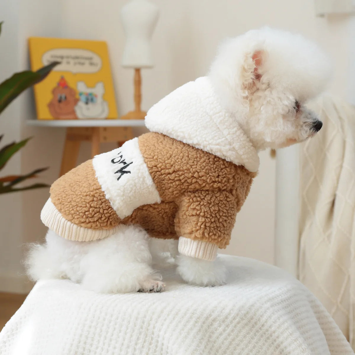Fashion Patchwork Dog Hoodies "New York" Thick Warm Fleece Dog Hooded Coat Winter Dog Clothes for Small Medium Dogs Pet Apparel