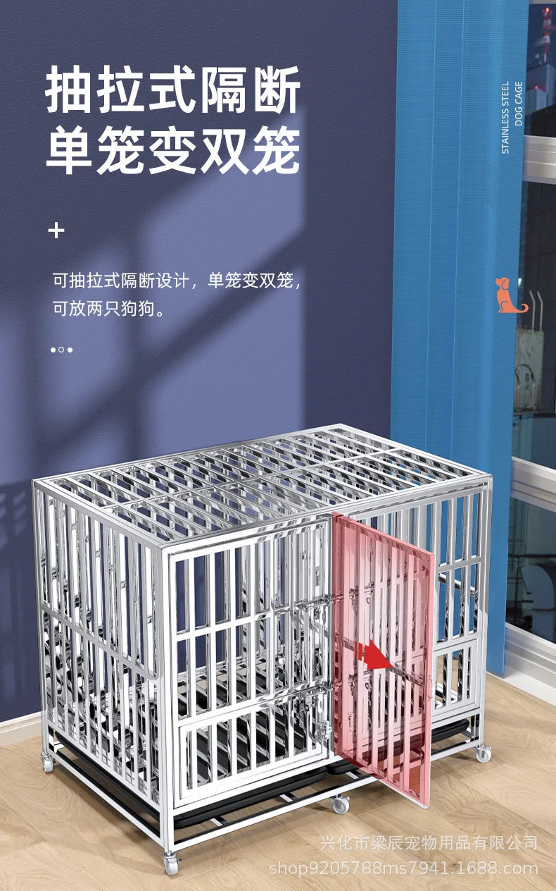 Stainless steel dog cage with partition mother and child cage square tube double cage large pet golden retriever ken