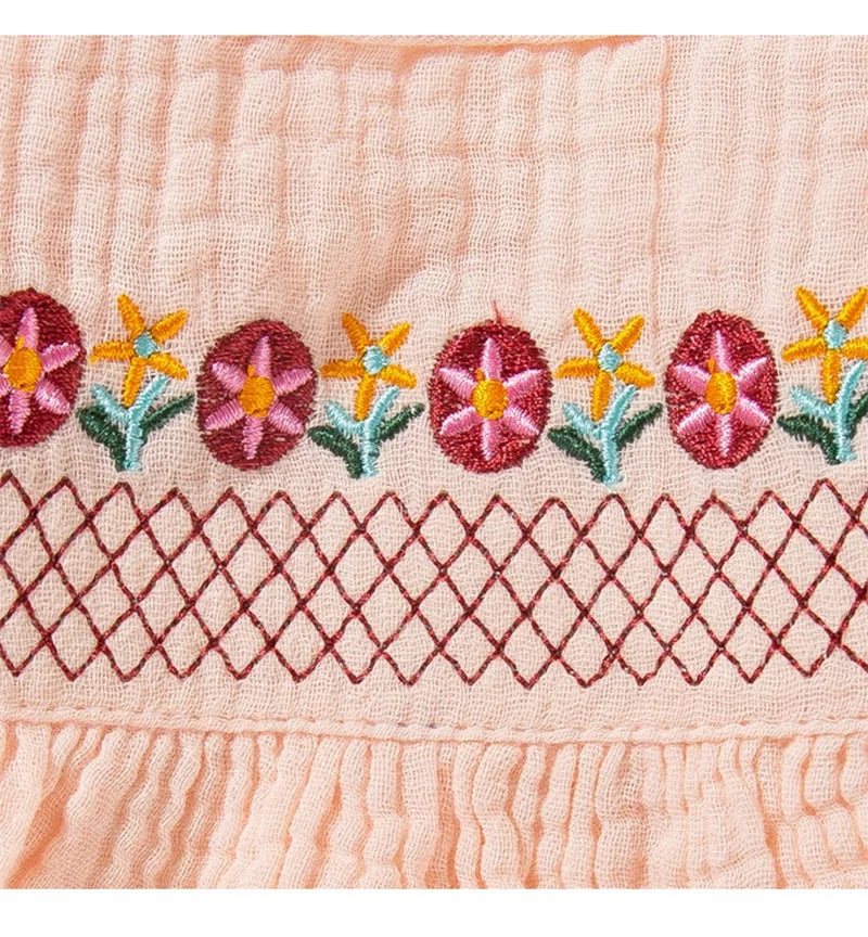 Embroidery Pink Floral Overalls for Dogs Spring Summer Protective Pet Cat T Shirt Female Pure Cotton Chihuahua Small Dog Clothes