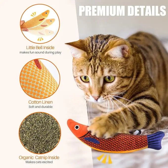 Cat Toys Saury Fish, Soft Durable Cat Catnip Crinkle Sound Toys Pet Accessories, Interactive Cat Kicker Toys for Indoor Kitten