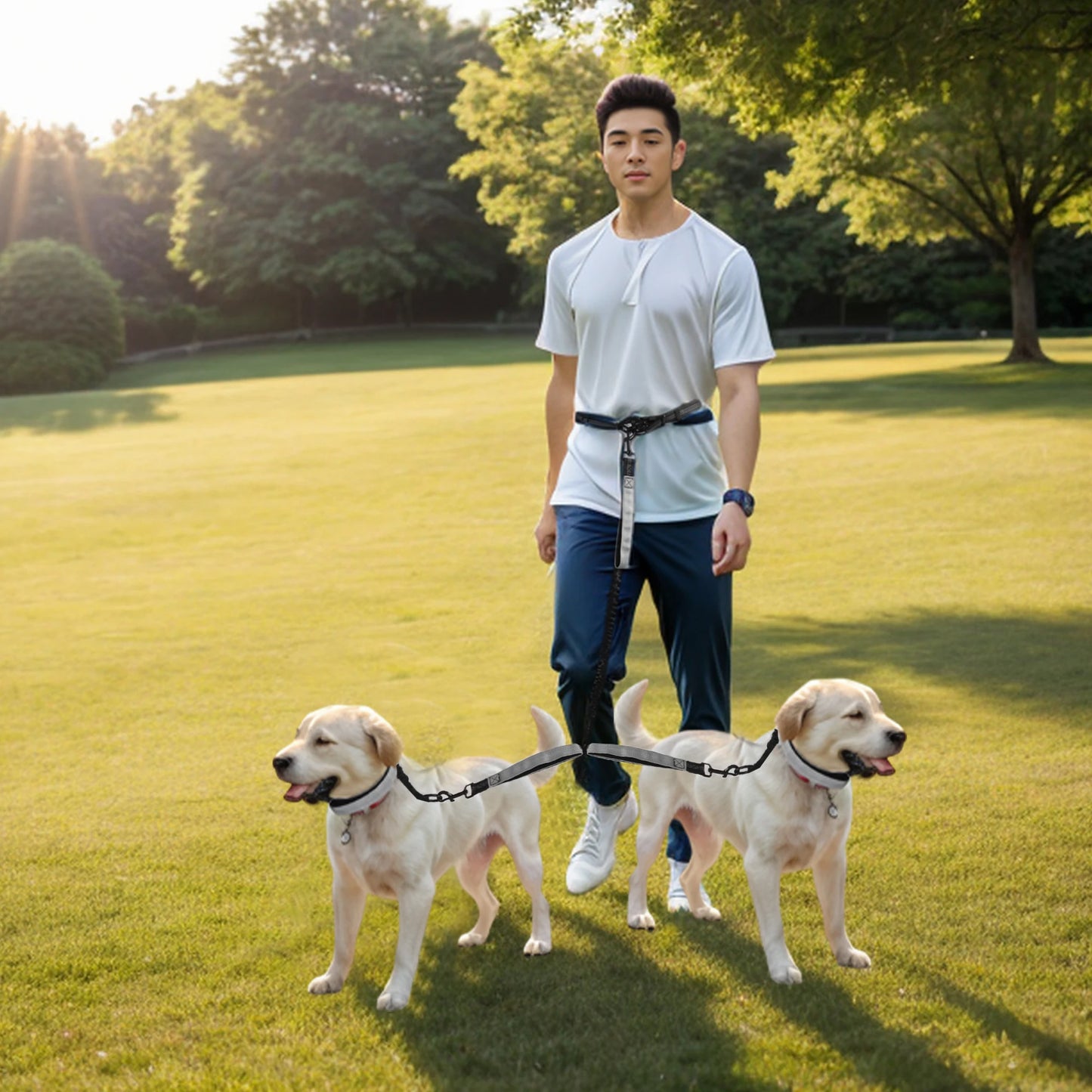UXCELL Fashion Dog Leash for Two Large Dog Up to 330 Ib 6.6-7.6FT Long Hands Free Waist Leash for Dog Walking Dog Leads