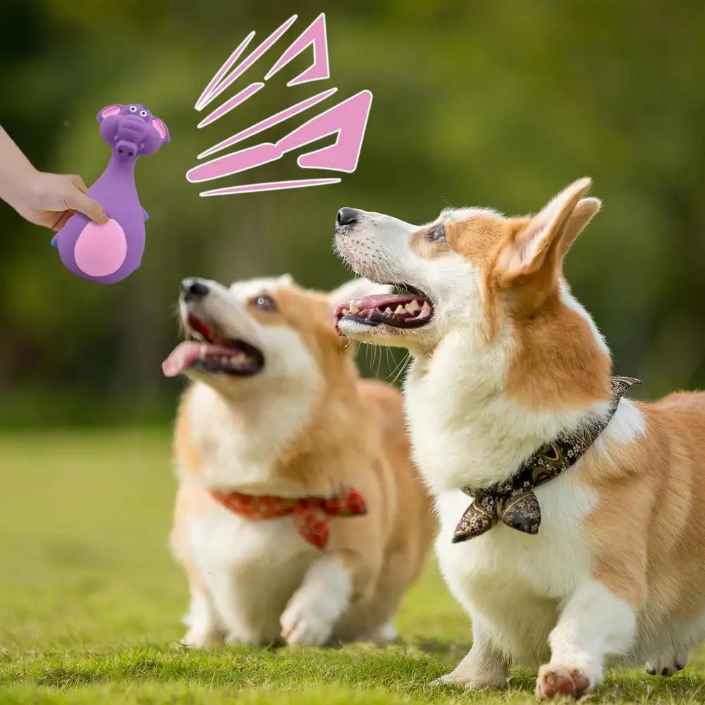 Squeaky Dog Toys Latex Dog Chew Toy Animal Bowling Shape Interactive Squeaky Puppy Toys For Pet Dog Training Playing Chewing