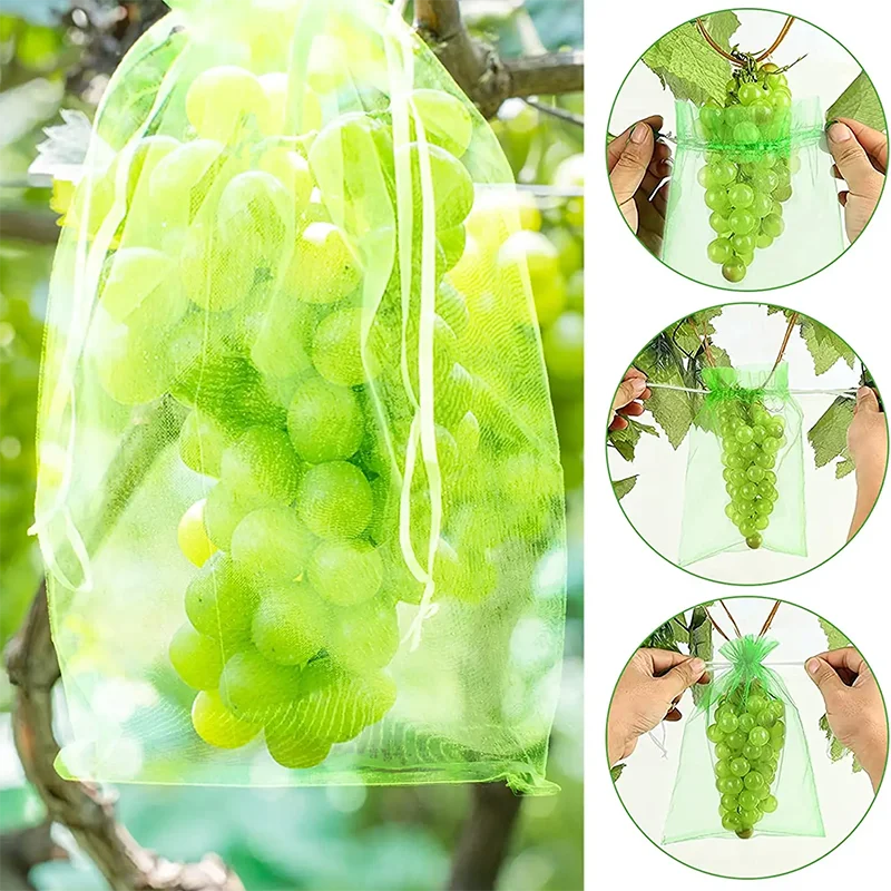 50pcs Fruit Protection Bags Anti-Bird Garden Netting Bags Strawberry Grapes Mesh Bag Plante Vegetable Netting Cover Garden Tool