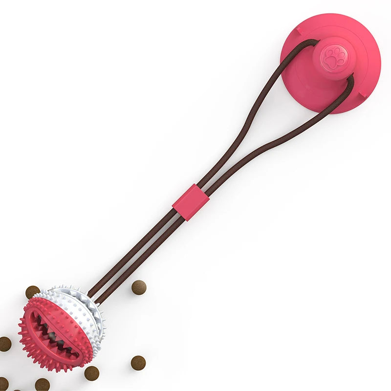 Dog Tug of War Toy Chew Toy Slow Feeder Food Dispenser Sounding Interactive Toy Firmly Suction Cup Toothbrush Durable Molar Ball