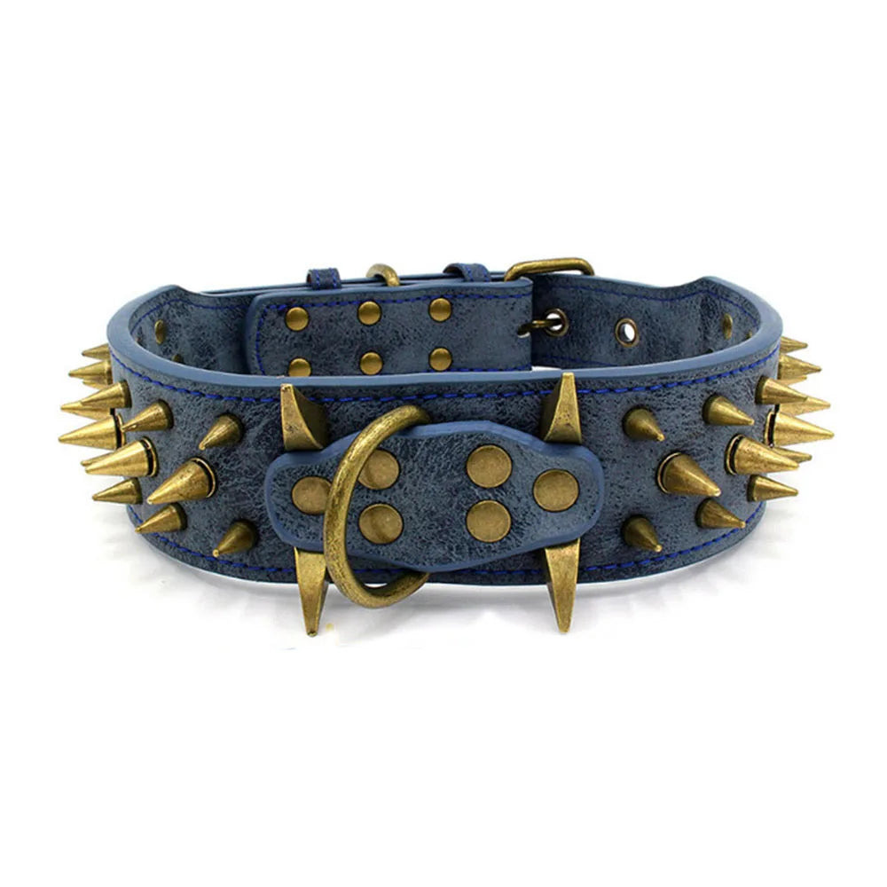 Spike Dog Collar with Big Sharp Spikes for Large Dogs Adjustable PU Leather Spiked Collar Luxury 2 Inch Wide Studded Dog Collars
