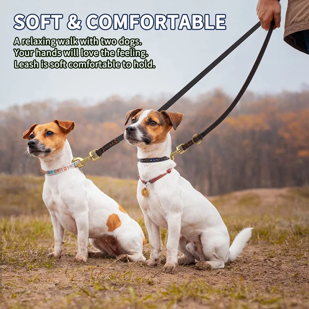 Multi-functional Dog Leash Strong and Soft Real Leather Dog Leash Adjustable Hands Free Crossbody Double Dog Leash for All Dogs