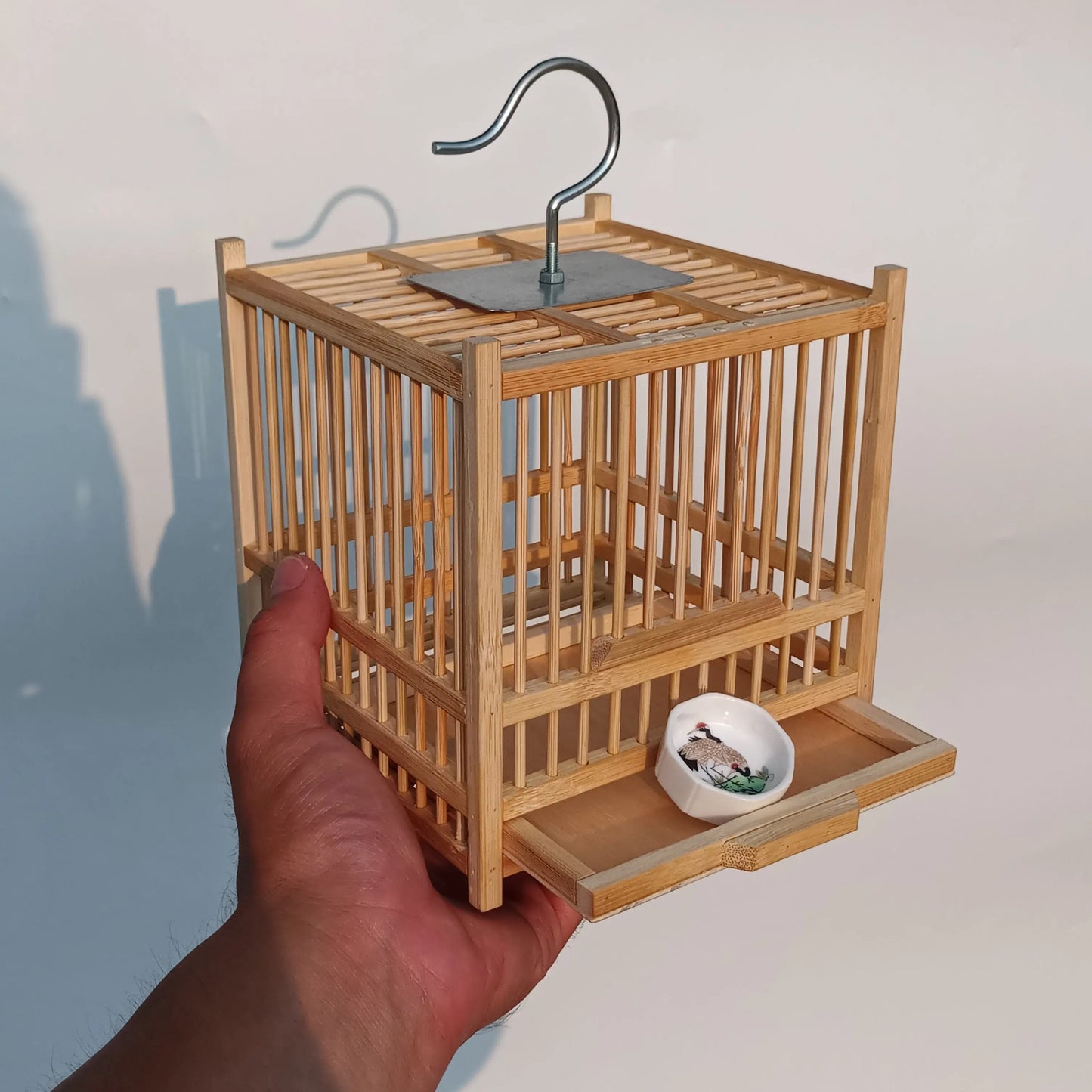 Grasshopper Cage, Bamboo Single Grid, Pure Handmade Bamboo Woven Cage, Classic Insect Crawling Tool with Drawer