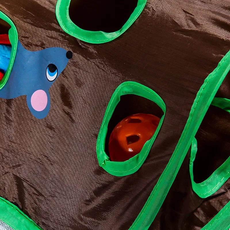 9 Hole Cats Playing Tunnel Foldable Mouse Hunt Toys Cat Mice Game Intelligence Bell Tent With Keeps Kitten Active Pets