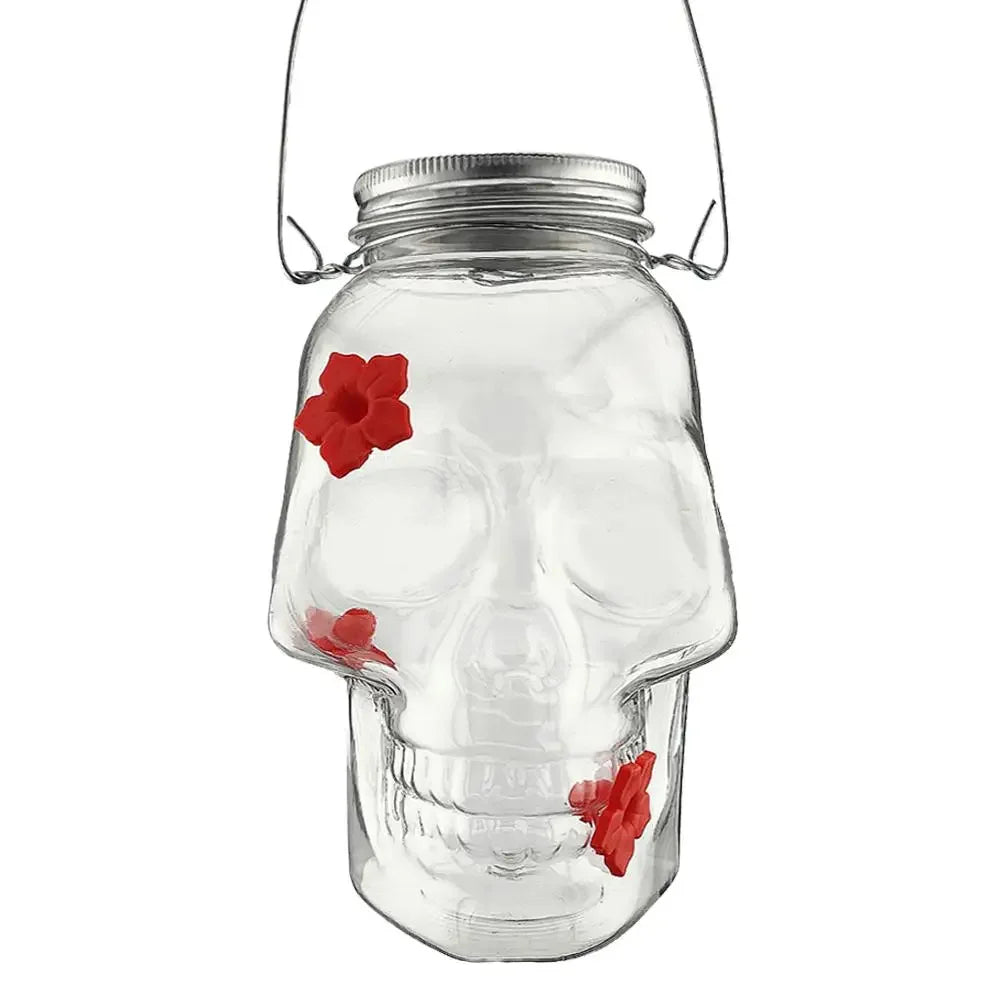 PET 14.8x11x9.5cm Skull Bird Feeder Halloween Garden Suspended Bird Feeder Three Water Dispenser Hummingbird Hole X2J5