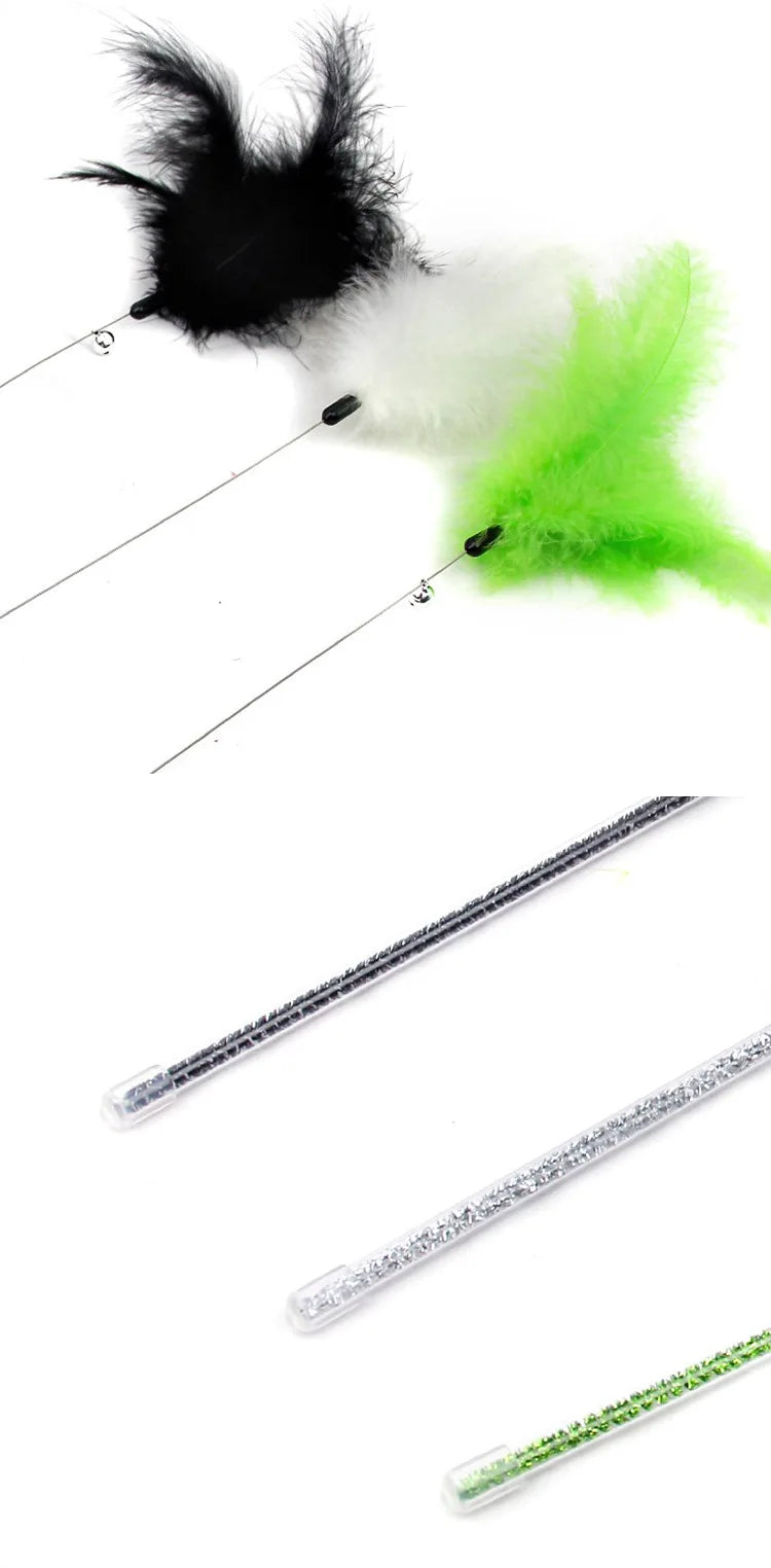 Cat Toy Cat Teaser Sticks Steel Wire Cat Teaser Rod Bell Feather Ball Chicken Feather Cat Teaser Rod Plastic Cat Toys