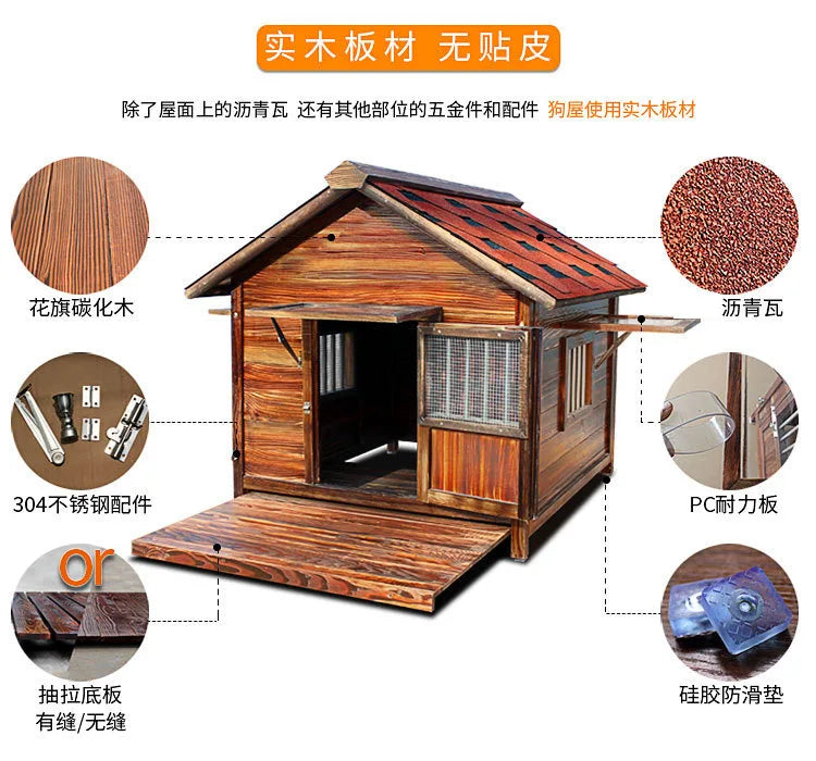 4XL Pet Kennel Large Dog Summer Cooler All Seasons Universal Medium Dog Kennel Solid Wood Removal and Washing