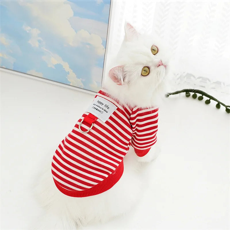 Dog Cat Hoodies with Tractional, Autumn Winter Stripe Sweatshirt Dog Clothes for Small Medium Dogs Cats Puppy Pullover Coat