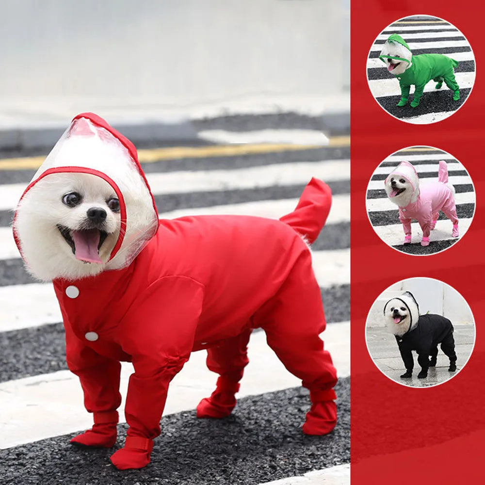 Small Dog Raincoat Hooded Pet Rain Wear Waterproof Teddy Poncho with Rain Boots Adjustable Puppy Dog Full Body Coverage with Hat