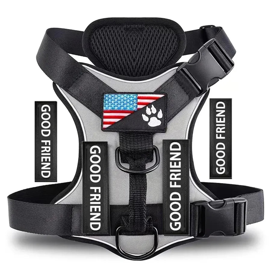 Service Dog Harness, Reflective Dog Vest Harness With 5PCS Patches, Adjustable Soft Oxford Pet Harness, Inner Layer Mesh, Easy T