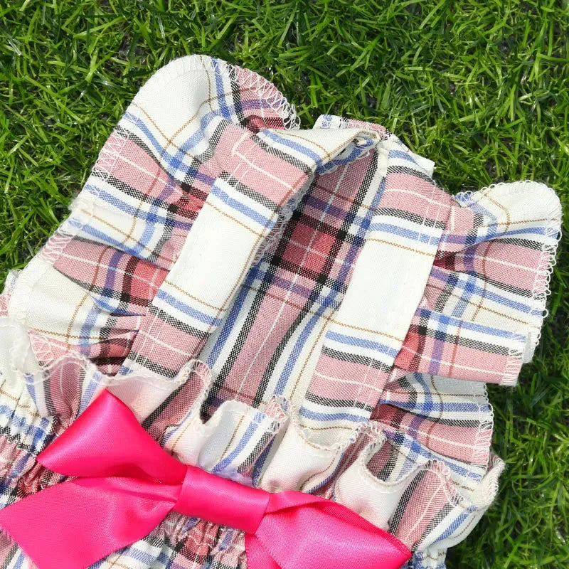 Plaid Dog Dress Cute Princess Dresses Cat Plaid Vest Small and Medium-sized Pet Clothing Classical Style Printed Pattern Clothes