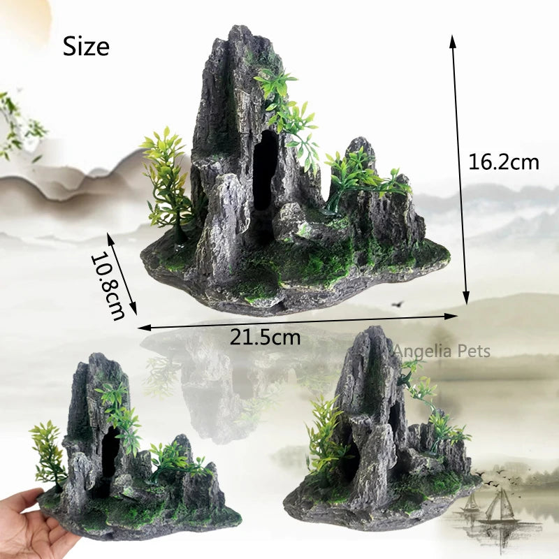 Resin Aquarium Rockery Mountain Decoration Artificial View Rock Cave Stone Tree Fish Tank Ornament Pet Supplies Home Decor New