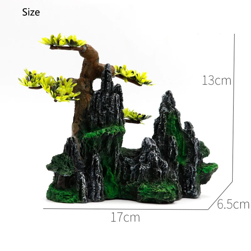 Resin Aquarium Rockery Mountain Decoration Artificial View Rock Cave Stone Tree Fish Tank Ornament Pet Supplies Home Decor