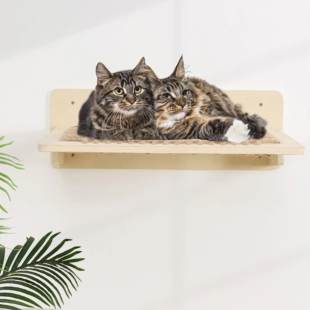 1 Piece Cat Climbing Shelf Wall Mounted Cat Sisal Hammock Cat Stairway with Jumping Platform and Scratching Post Playing