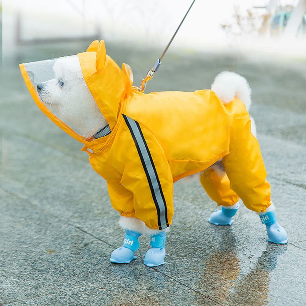 Small Dog All-Body Waterproof Raincoat Funny Animal Shaped Pet Puppy Raincoat Dog Rain Coat Hooded Clothing Outdoor Reflective