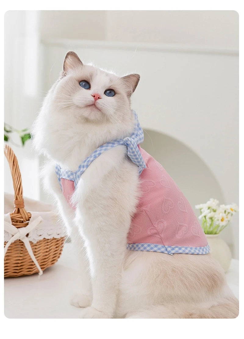 Sweetheart Bow Tie Hairpin Pet Dog Clothes Countryside Leisure Summer Vest for Small Puppy Soft Cotton Chihuahua Cat Clothing