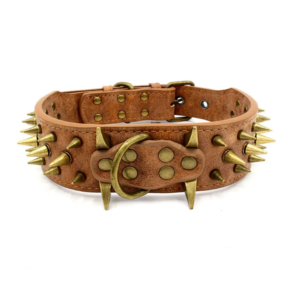 Spike Dog Collar with Big Sharp Spikes for Large Dogs Adjustable PU Leather Spiked Collar Luxury 2 Inch Wide Studded Dog Collars