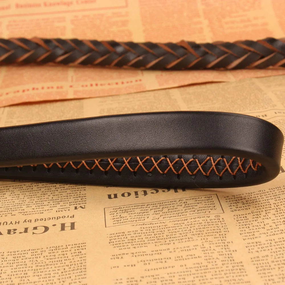 No Pull Leather Dog Leash Durable Cowhide Braided Dog Leash Buffer Spring Design for Training Walking Large and Medium Dogs Pets