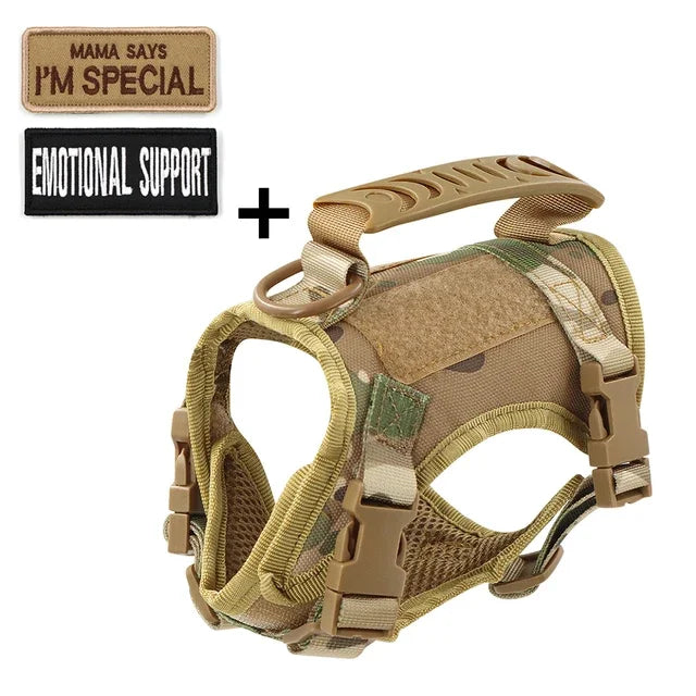 Tactical Small Dog Cat Harness Leash with Patches Working Training Puppy Straps with Handle Soft Mesh Adjustable Pet K9 Vest