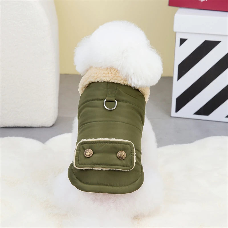 Solid Color Harness Pet Puppy Down Jacket Windproof Outdoor Winter Clothes for Chihuahua Soft Fleece Leisure Chihuahua Cat Vests