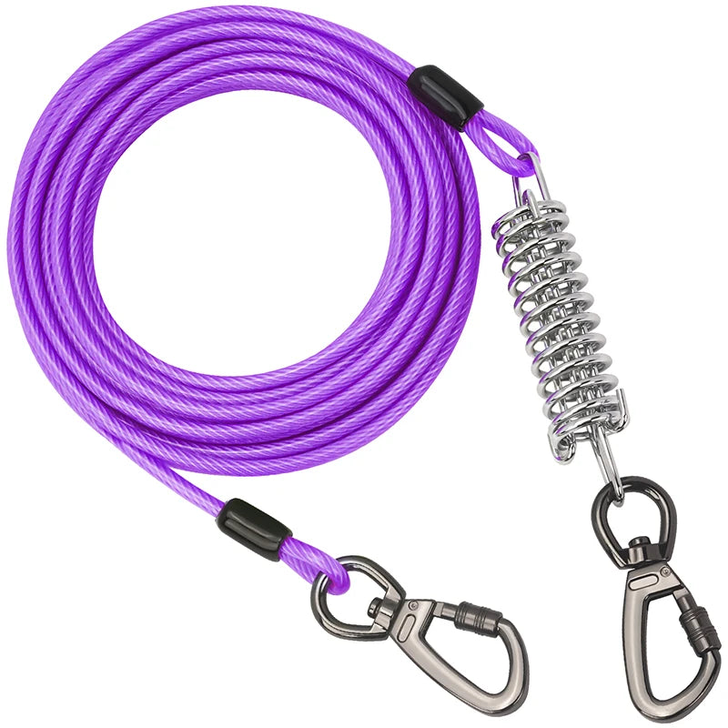 Tie Out Cable Dog Leash with spring Durable Anti-Bite Two Head dog Leash, Outdoor Dogs Leash Belt For Small Medium Dog Walking