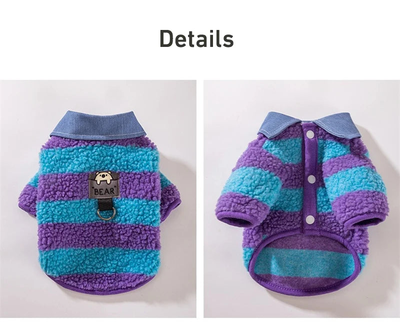 Velvet Warm Pet Cat Sweatshirts Chihuahua Half Sleeve Denim Collar Designer Striped Puppy Winter Clothes Soft Overalls for Yorks