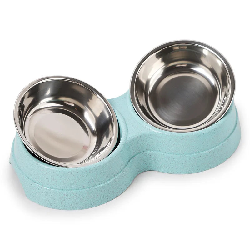 Pet Stainless Steel Bowls Double Puppy Dog Food and Water Bowls Set Cat Bowls Pet Feeder Dishes Dual Bowls for Small Dogs Cats